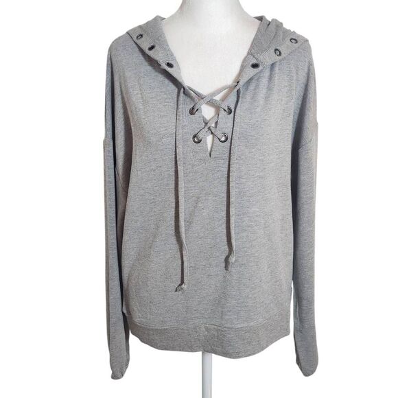 Belldini Gray Lace-Up Pullover Hoodie Size Medium Gray Hoodie - Picture 1 of 9